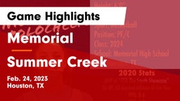 Memorial  vs Summer Creek  Game Highlights - Feb. 24, 2023