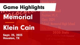 Memorial  vs Klein Cain  Game Highlights - Sept. 25, 2023