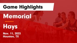 Memorial  vs Hays  Game Highlights - Nov. 11, 2023