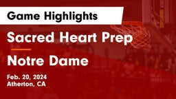 Sacred Heart Prep  vs Notre Dame  Game Highlights - Feb. 20, 2024