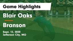 Blair Oaks  vs Branson  Game Highlights - Sept. 12, 2020