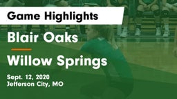 Blair Oaks  vs Willow Springs  Game Highlights - Sept. 12, 2020