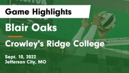 Blair Oaks  vs Crowley's Ridge College Game Highlights - Sept. 10, 2022