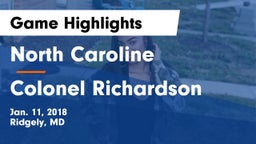 North Caroline  vs Colonel Richardson  Game Highlights - Jan. 11, 2018