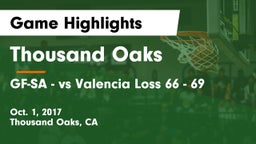 Thousand Oaks  vs GF-SA - vs Valencia Loss 66 - 69 Game Highlights - Oct. 1, 2017