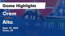 Orem  vs Alta  Game Highlights - Sept. 22, 2022