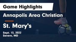Annapolis Area Christian  vs St. Mary's  Game Highlights - Sept. 13, 2022