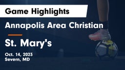 Annapolis Area Christian  vs St. Mary's  Game Highlights - Oct. 14, 2023