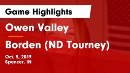 Owen Valley  vs Borden (ND Tourney) Game Highlights - Oct. 5, 2019