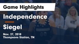 Independence  vs Siegel  Game Highlights - Nov. 27, 2018