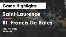 Saint Laurence  vs St. Francis De Sales Game Highlights - Jan. 18, 2022