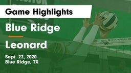 Blue Ridge  vs Leonard  Game Highlights - Sept. 22, 2020