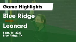 Blue Ridge  vs Leonard  Game Highlights - Sept. 16, 2022