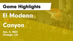 El Modena  vs Canyon  Game Highlights - Jan. 4, 2022