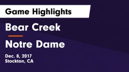 Bear Creek  vs Notre Dame  Game Highlights - Dec. 8, 2017