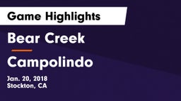 Bear Creek  vs Campolindo  Game Highlights - Jan. 20, 2018