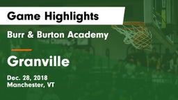 Burr & Burton Academy  vs Granville  Game Highlights - Dec. 28, 2018