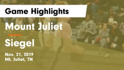 Mount Juliet  vs Siegel  Game Highlights - Nov. 21, 2019