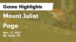 Mount Juliet  vs Page  Game Highlights - Nov. 17, 2022