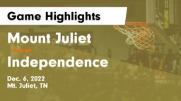 Mount Juliet  vs Independence  Game Highlights - Dec. 6, 2022
