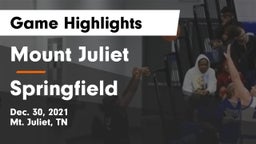 Mount Juliet  vs Springfield  Game Highlights - Dec. 30, 2021