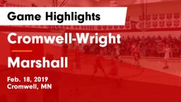 Cromwell-Wright  vs Marshall  Game Highlights - Feb. 18, 2019