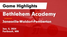 Bethlehem Academy  vs Janesville-Waldorf-Pemberton  Game Highlights - Jan. 5, 2024