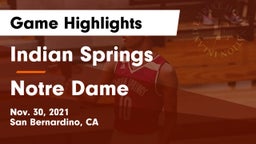 Indian Springs  vs Notre Dame  Game Highlights - Nov. 30, 2021