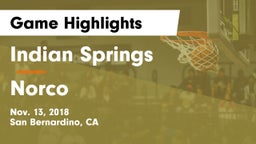 Indian Springs  vs Norco  Game Highlights - Nov. 13, 2018