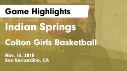 Indian Springs  vs Colton  Girls Basketball Game Highlights - Nov. 16, 2018