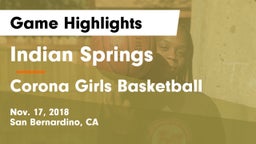 Indian Springs  vs Corona  Girls Basketball Game Highlights - Nov. 17, 2018