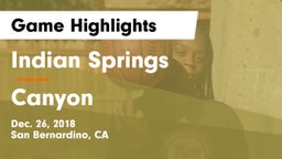 Indian Springs  vs Canyon  Game Highlights - Dec. 26, 2018
