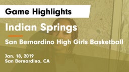 Indian Springs  vs San Bernardino High Girls Basketball Game Highlights - Jan. 18, 2019