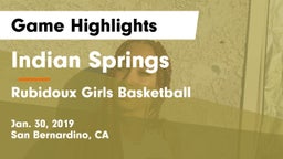 Indian Springs  vs Rubidoux Girls Basketball  Game Highlights - Jan. 30, 2019