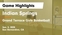 Indian Springs  vs Grand Terrace  Girls Basketball Game Highlights - Jan. 3, 2020
