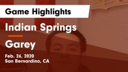 Indian Springs  vs Garey Game Highlights - Feb. 26, 2020