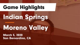Indian Springs  vs Moreno Valley  Game Highlights - March 5, 2020