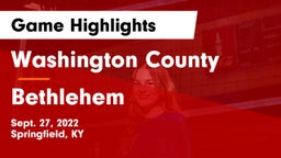 Washington County  vs Bethlehem  Game Highlights - Sept. 27, 2022