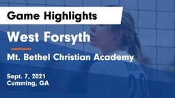 West Forsyth  vs Mt. Bethel Christian Academy Game Highlights - Sept. 7, 2021