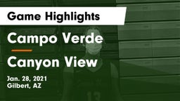 Campo Verde  vs Canyon View  Game Highlights - Jan. 28, 2021