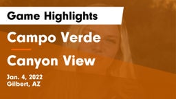 Campo Verde  vs Canyon View  Game Highlights - Jan. 4, 2022