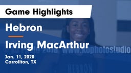 Hebron  vs Irving MacArthur Game Highlights - Jan. 11, 2020