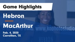 Hebron  vs MacArthur  Game Highlights - Feb. 4, 2020