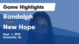 Randolph  vs New Hope  Game Highlights - Sept. 1, 2022