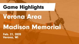 Verona Area  vs Madison Memorial  Game Highlights - Feb. 21, 2020