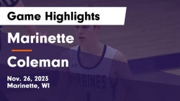 Marinette  vs Coleman  Game Highlights - Nov. 26, 2023