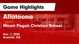 Allatoona  vs Mount Pisgah Christian School Game Highlights - Dec. 7, 2020