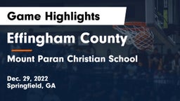 Effingham County  vs Mount Paran Christian School Game Highlights - Dec. 29, 2022