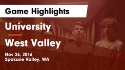 University  vs West Valley  Game Highlights - Nov 26, 2016