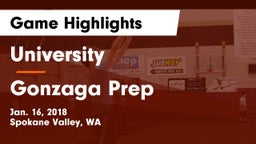 University  vs Gonzaga Prep  Game Highlights - Jan. 16, 2018